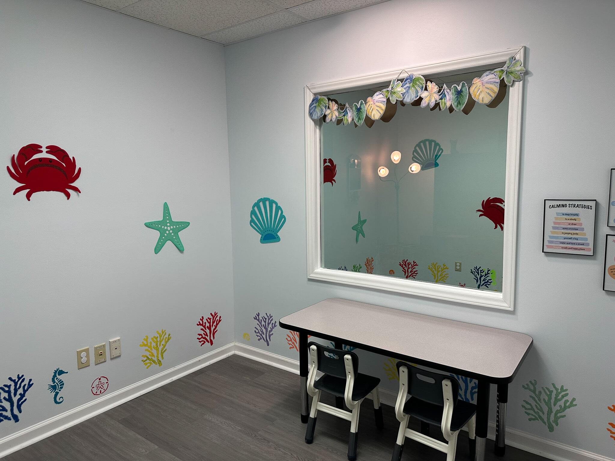 Underwater-themed room in the Salem ABA Center with a large window